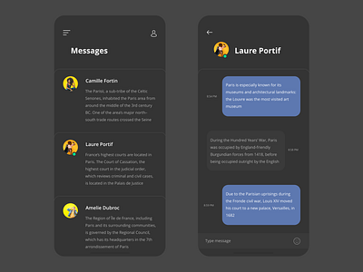 Messages App (Dark) adobe adobe xd app beautiful black clean dark dark app dark mode dark ui design message app minimal prototype ui xd