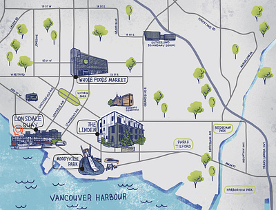 Vancouver illustrated map custom map drawing map illustrated map illustration location map map design map illustrator mapdrawing mapmaking marsasha art procreate vancouver