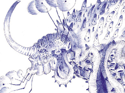 The Nidhog ballpoint freehand illustration sea monster