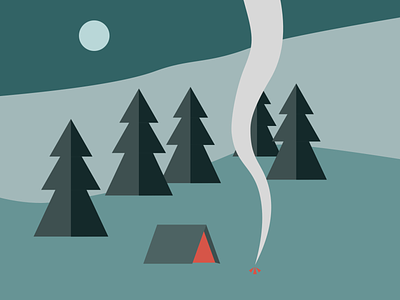 Flat design - Camp & fire night camp campfire camping digital design fire flat design illustration night tent