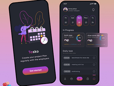 Tasko is an application for freelancer Ui / Ux designer. app design app for designer contract employer managment recall meeting schedule task manager ui ui inspiration uiux ux designer