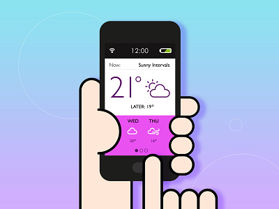 Checking the weather on a smartphone app cartoon design device graphic design hand held illustration mobile smartphone technology typography ui vector weather weather app website