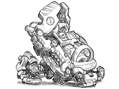 Roly Poly Forklift Robot Mecha Design Sketch