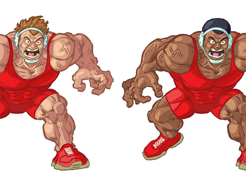 Caucasian and African American Wrestler Vector Mascots by Christopher ...