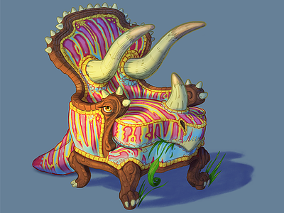 Trichairatops cartoon chair dinosaur drawing fantasy furniture illustration ipad procreate triceratops whimsical