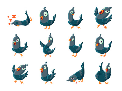 Pigeon character with expression set animal bird cartoon character collection colorful design expression graphic design illustration mascot pigeon set