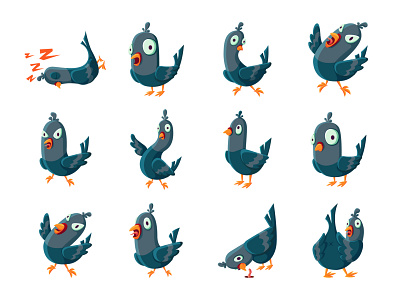 Pigeon character with expression set