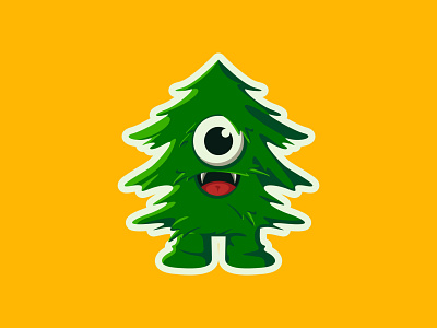 Tree monster art cartoon character colorful creature cute design forest fur happy illustration jungle mascot monster plant tree vector