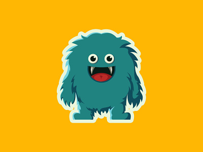 cute blue furry monster animal art cartoon character colorful creature cute design forest fur furry happy illustration jungle mascot monster vector