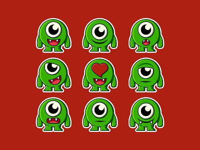 green monster abstract alien bacteria ball cartoon character collection colorful creature cute expression face flat green illustration mascot monster set vector