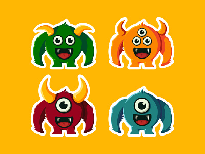 cute devil monsters abstract cartoon character colorful creature creepy cute design devil eyes fur furry horn illustration mascot monster spooky