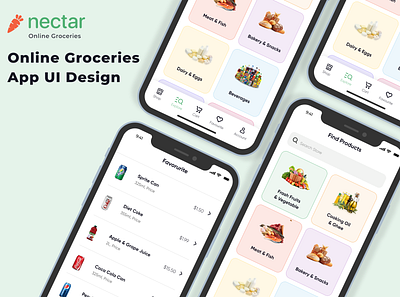 nectar (Online Groceries App) app design app online market design figma fruits app groceries grocery delivery grocery delivery app grocery online grocery store ios ios app design ios application mobile design vegetable web design