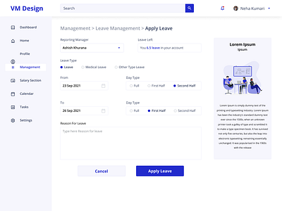 Apply For Leave Dashboard Design