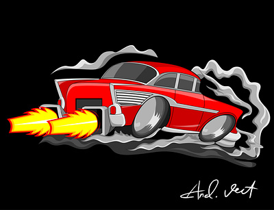 Classic Red Car Caricature art caricature design flat illustration illustrator vector