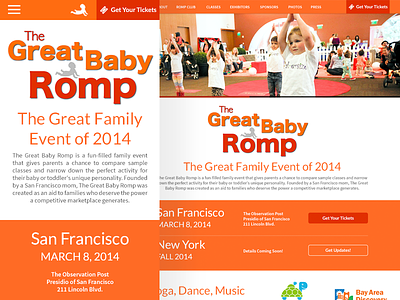 The Great Baby Romp Redesign baby conference family responsive squarespace template