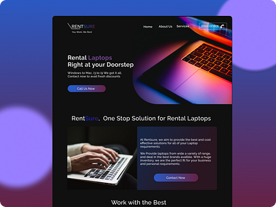 Website Landing Page: Laptop rental service UI design dark theme landing page ui design ux design website design