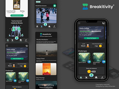 Breakitivity Mobile App Design android design app design dark theme digital wellbeing mobile app mobile design ui ui design userinterface ux