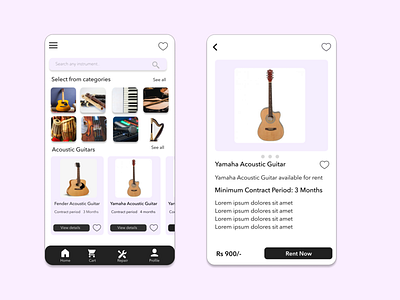 Instrumental Rental App UI Design