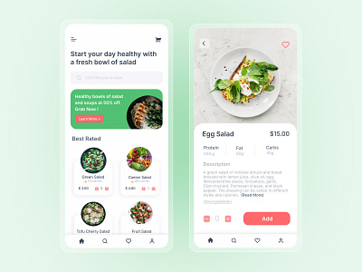 Salad Ordering App Design appdesign dailyui design foodapp foodappconcept foodappdesign illustration salad saladapp salads uidesign uidesigner ux uxdesign webdeisgn