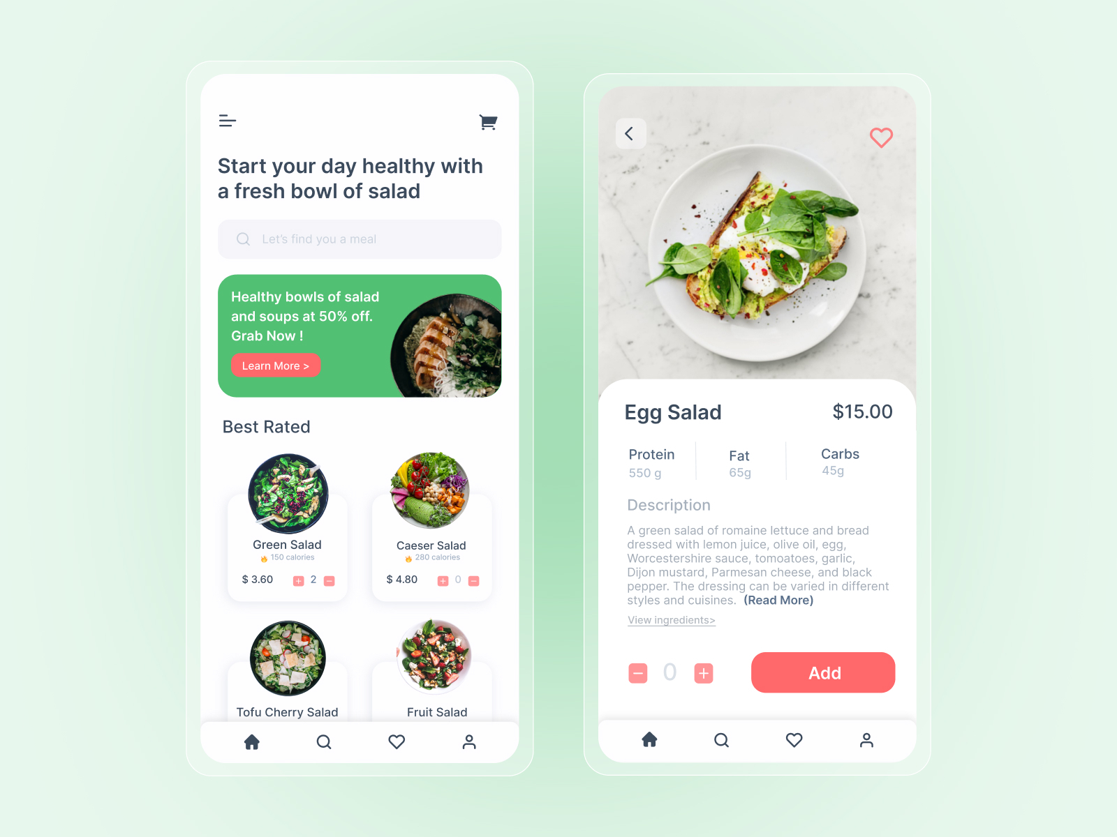 Salad Ordering App Design by Ayushi Kulshreshtha on Dribbble