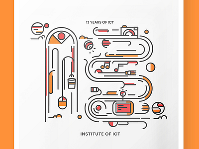 13 Years of ICT Poster circles curves illustration lines orange poster technology waves