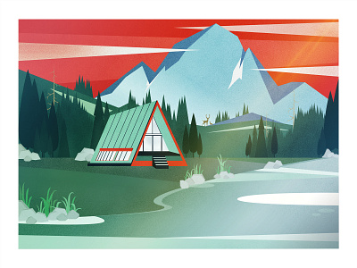 Dream Cabin in the woods adobe illustrator adobe photoshop architecture cabin geometic graphic design illustration illustrator lake landscape light mountains nature vector woods