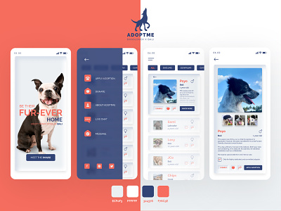 Adoptme Dog Adoption Mobile App animals app application application ui clean design dog pet ui ui design uidesign uidesigner uiux