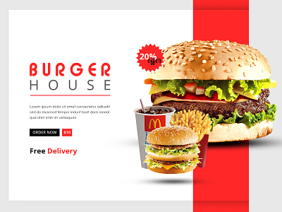 Burger House Banner Design banner branding burger food food and drink illustration photoshop typography