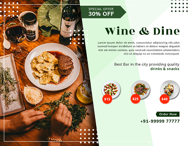 Wine & Dine Restaurant Banner Design banner branding design food illustration photoshop typography