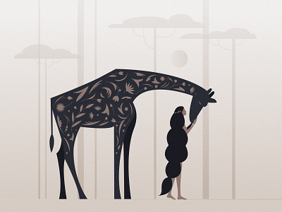 Listen animal flowers giraffe graphicdesign illustration leaves line love nature trees woman