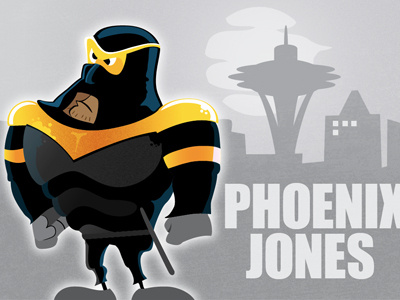 Phoenix Jones: Guardian of Seattle buildings city cityscape gray grey illustrator mascot seattle skyline space needle super hero vector yellow