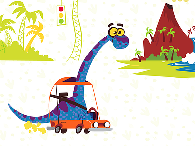 Dinosaur Driving Car cartoon dinosaurs humor vector