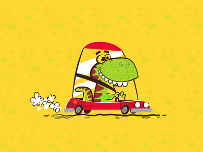 T-Rex Driving Car 2 cartoon dinosaurs humor vector