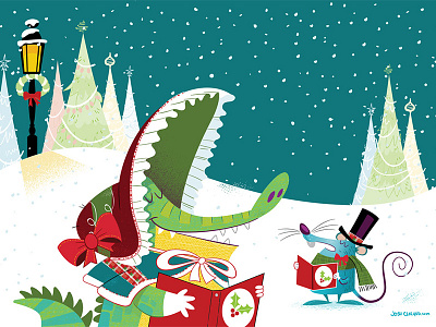 Carolers Christmas Card alligator card caroling christmas funny humor illustration mouse snow vector winter