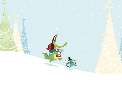 Christmas Card Inside alligator card caroling christmas funny humor illustration mouse snow vector winter