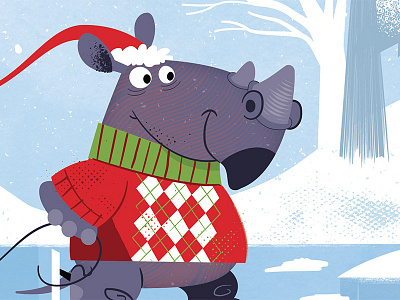 Christmas skating rhino detail christmas holidays rhino rhinoceros vector winter