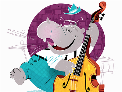Bass Playing Hippo cartoon hippo illustrator instrument music vector