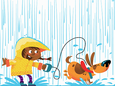 Playing In The Rain 1 fun illustration kidlitart playful rain vector weather