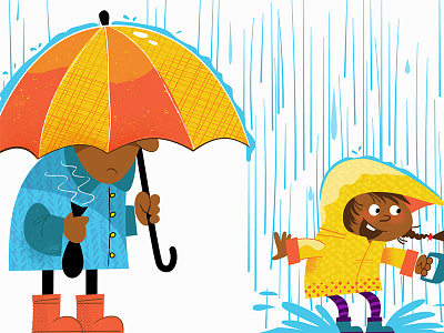 Playing In The Rain 2 fun illustration kidlitart playful rain umbrella vector weather