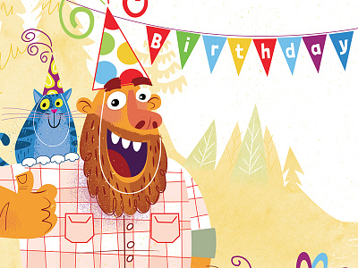 Happy Birthday Bearded Man beard birthday cat greeting card happy humor illustration party vector