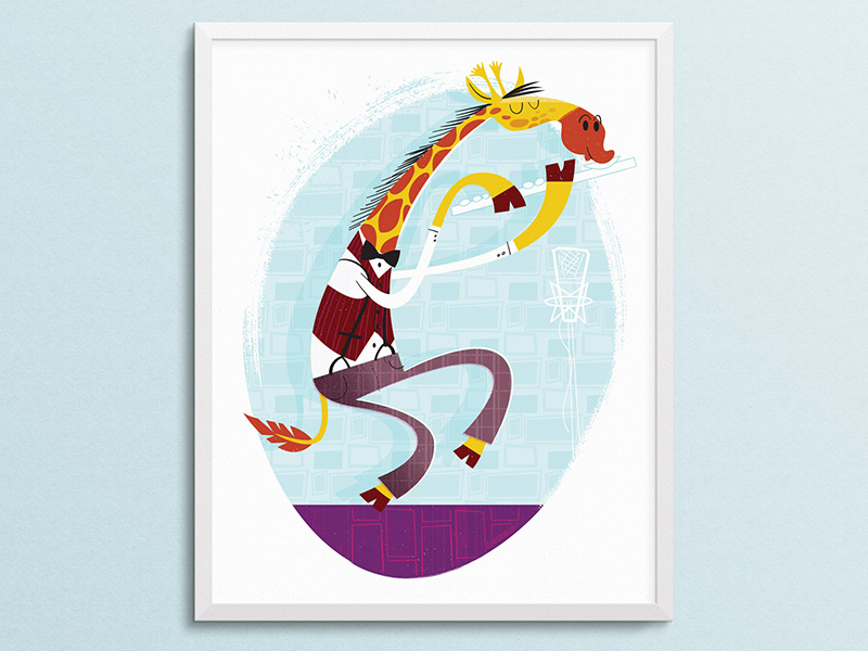 Giraffe Playing Flute Framed Mockup 1 vector illustration cartoon animals jazz instrument flute giraffe