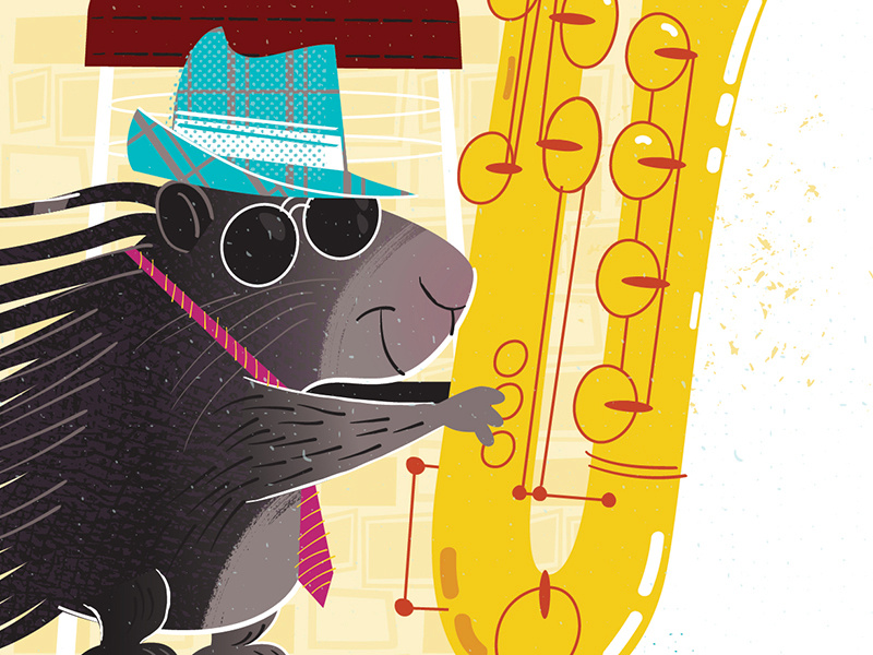 African Porcupines Playing Sax Detail 1 cartoon vector jazz saxophone porcupine