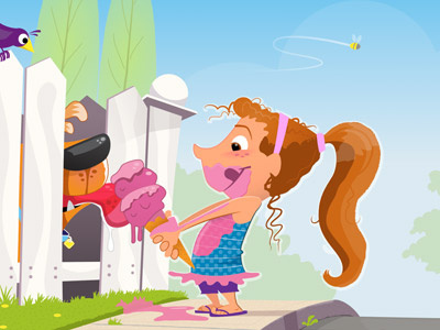 Girl Feeding Ice Cream To Dog girl illustration vector