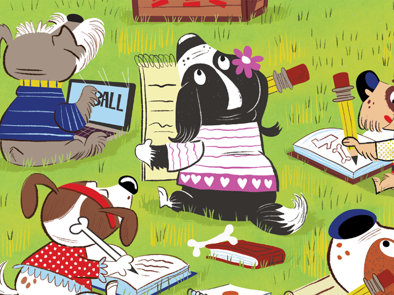 k9 Academy illustration for Highlights Magazine detail #2 humor park magazine illustration funny k9 dogs cartoon