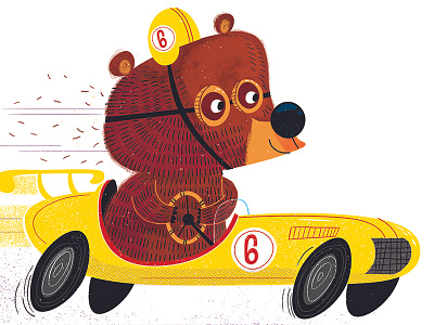 Race Car Bear art print bear humor illustration race car racing vintage