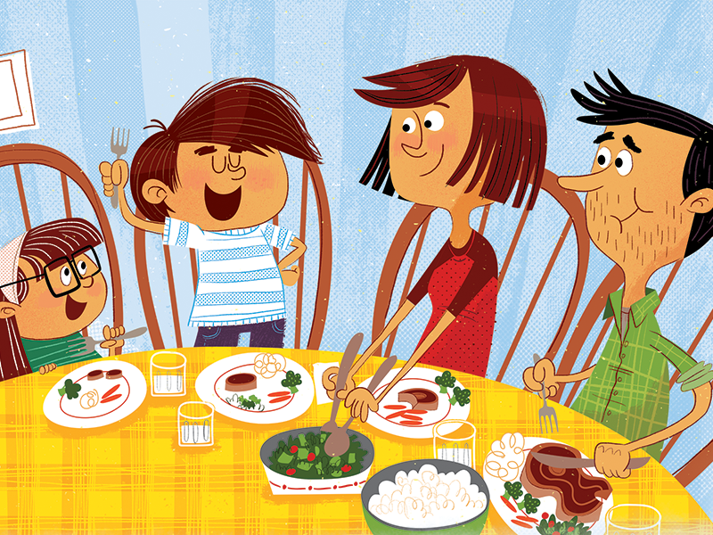 Highlights Stans Olympic Plans dinner table family magazine illustration cartoon