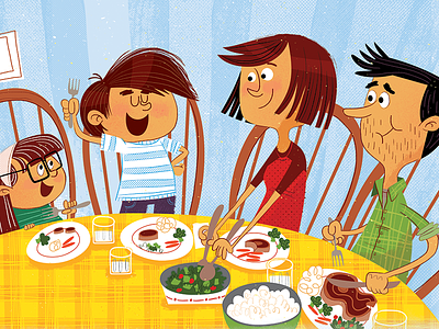 Highlights Stans Olympic Plans cartoon dinner table family magazine illustration