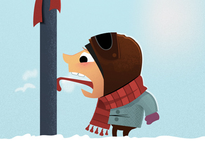 Tongue Stuck On Pole card christmas coat cold gloves hat holiday humor illustration illustrator scarf vector winter