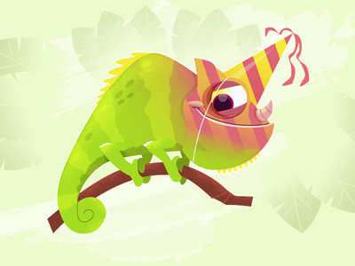 Birthday Chameleon animal birthday camouflage cartoon chameleon humor party vector