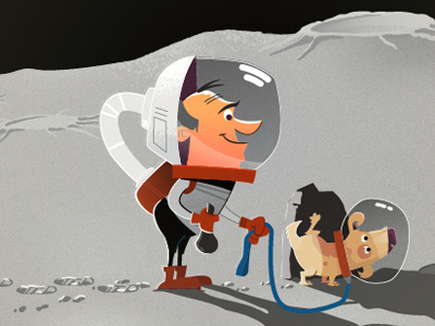 Potty Break on the Moon cartoon dog illustration moon retro sketch space space suit
